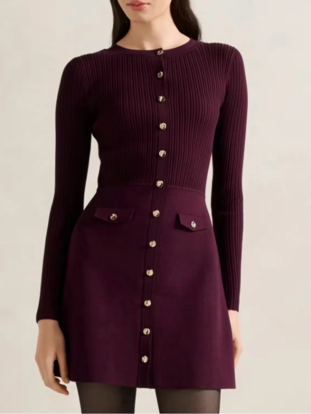 Ever New, Issie Longsleeve Knit Mini Dress in Mulberry, Size 2